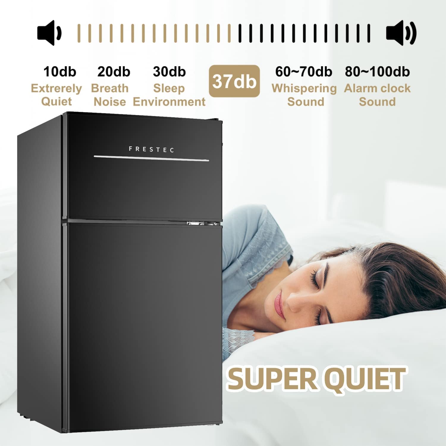 3.0 Cu.Ft Compact Refrigerator with 2 Doors, Mini Fridge with Freezer, 37Db Quiet, 7-Settings Mechanical Thermostat, Small Refrigerator for Bedroom Office, Dorm or Garage, Black (New Black)