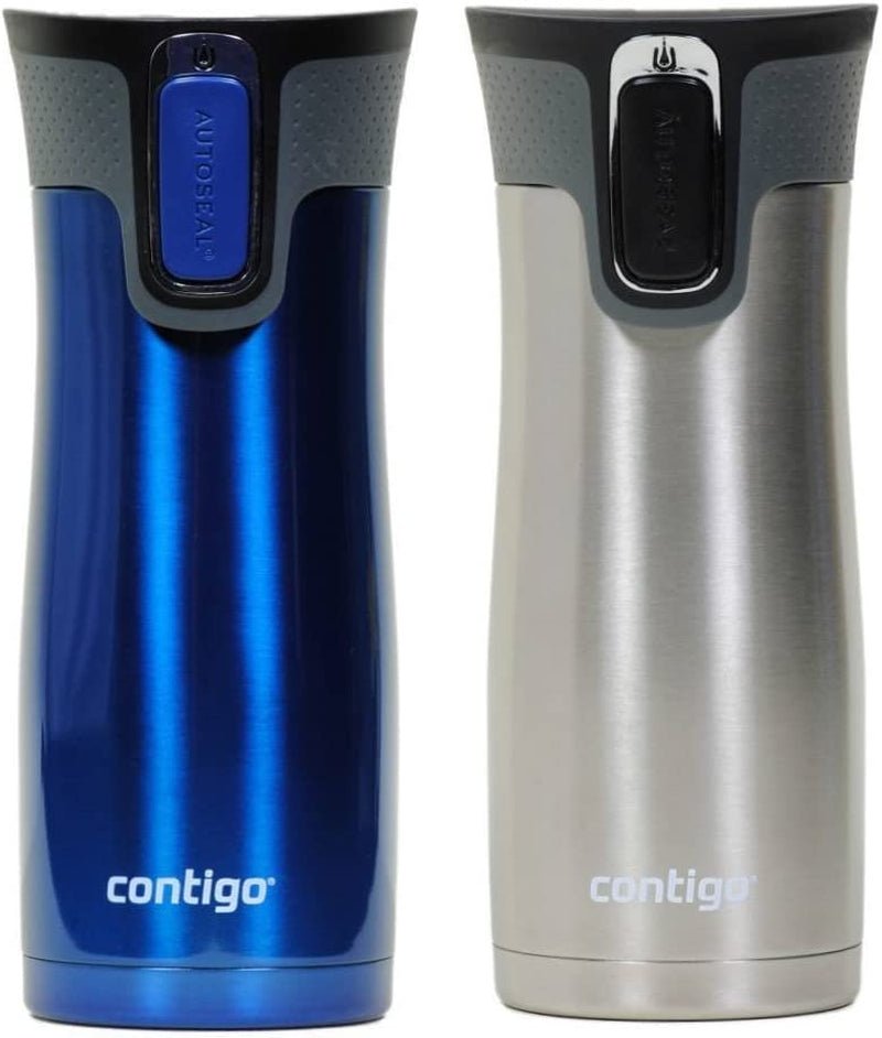 West Loop Stainless Steel Vacuum-Insulated Travel Mug with Spill-Proof Lid, Keeps Drinks Hot up to 5 Hours and Cold up to 12 Hours, 16Oz 2-Pack, Monaco & Steel