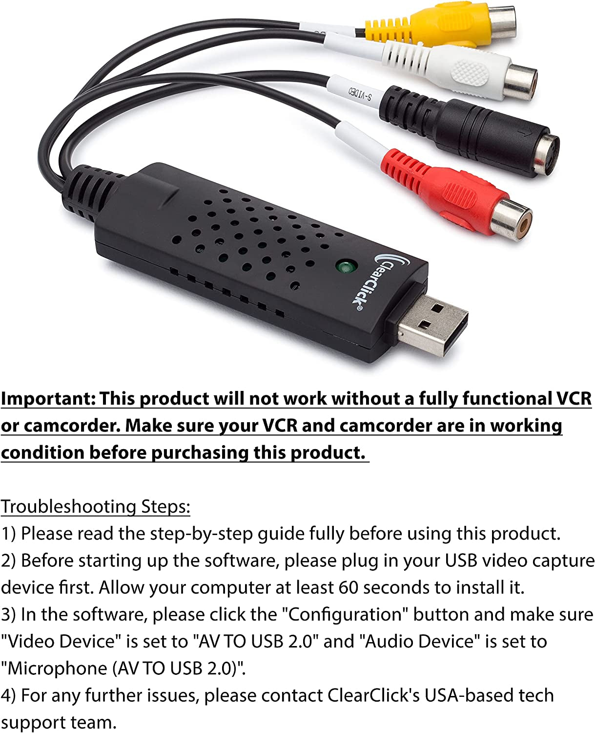 VHS to DVD Wizard with USB Video Grabber & Free USA Tech Support