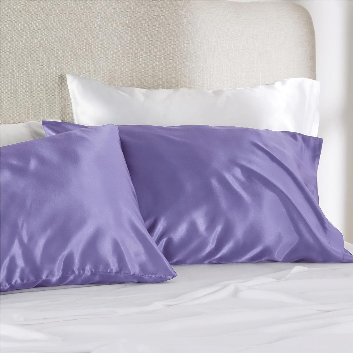 Satin Pillowcase Standard Set of 2 - Lilac Silky Pillow Cases for Hair and Skin 20X26 Inches, Pillow Covers with Envelope Closure, Similar to Silk Pillow Cases, Gifts for Women Men