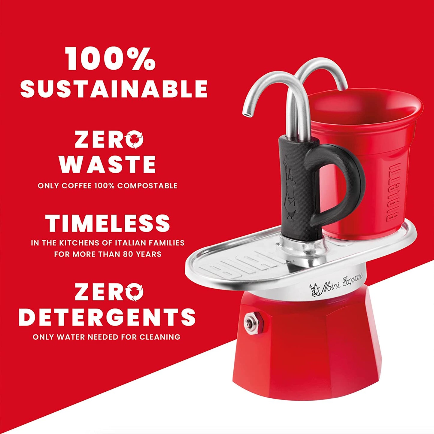 - Mini Express Color: Moka Set Includes Coffee Maker 2-Cup (2.8 Oz) + 2 Shot Glasses, Red, Aluminium