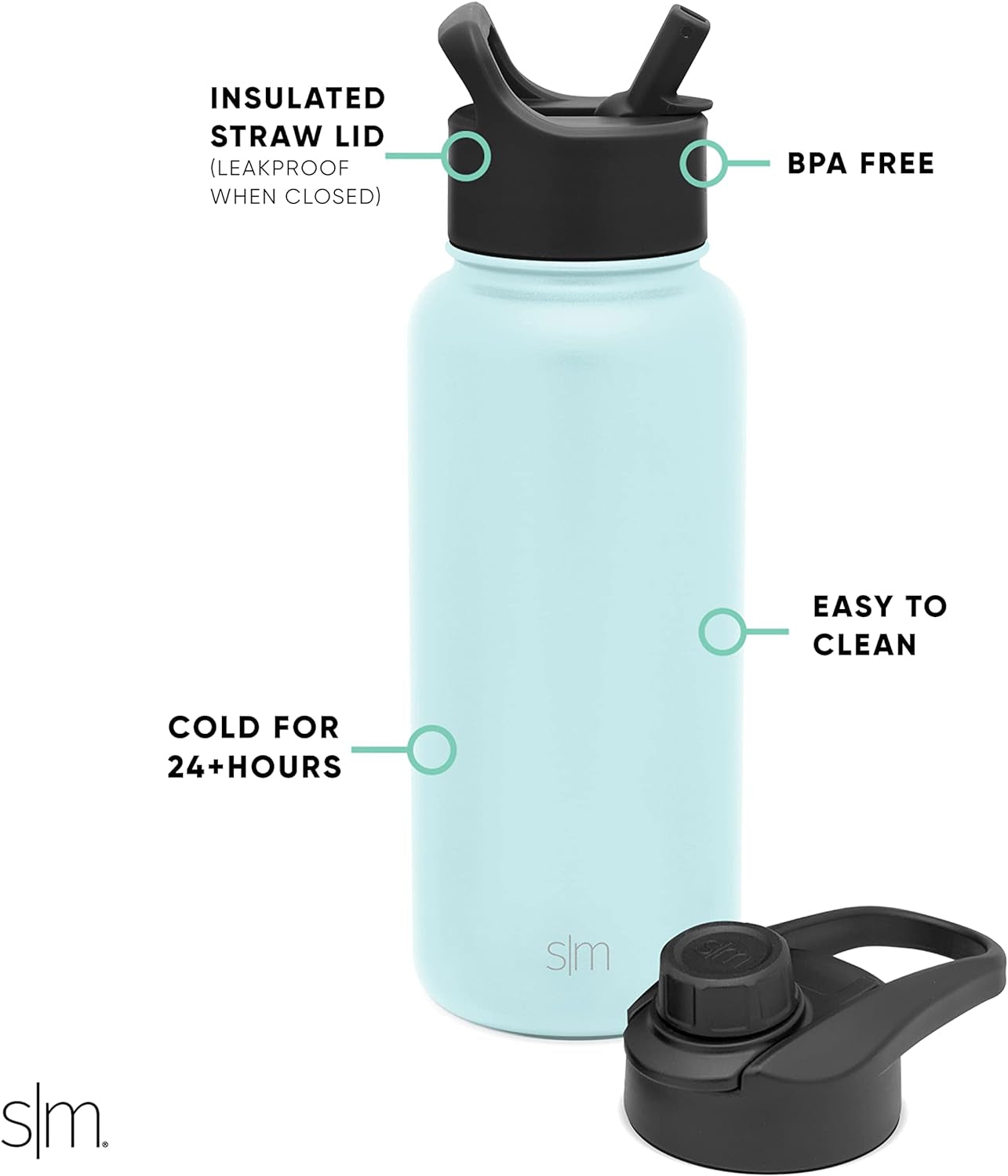 Water Bottle with Straw and Chug Lid Vacuum Insulated Stainless Steel Metal Thermos Bottles | Reusable Leak Proof Bpa-Free Flask for Sports, Gym | Summit Collection | 32Oz, Seaside