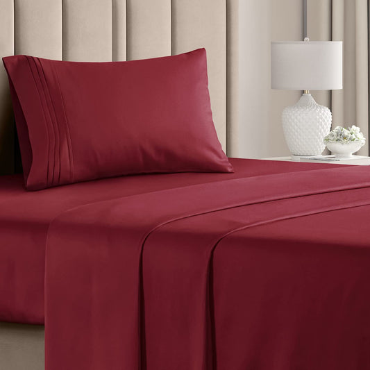 Twin XL Size 3 Piece Bedding Sheet Set - Breathable & Cooling Bed Sheets - Hotel Luxury Bed Sheets for Women & Men - Deep Pockets - Easy-Fit - Soft & Wrinkle Free - Home Decor - Burgundy Oeko-Tex Set