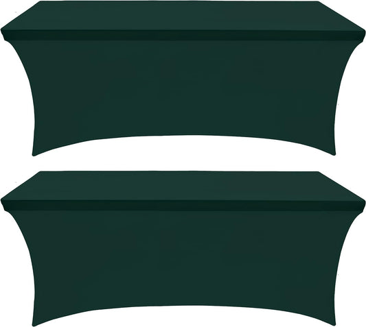 Spandex Tablecloth 2 Pack [6FT, Hunter Green] Tight, Fitted, Washable and Wrinkle Resistant Stretch Rectangular Patio Table Cover for Event, Wedding & Parties [72Lx30Wx30H Inch]