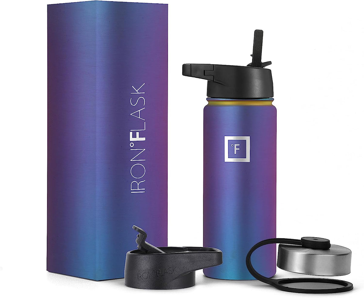 Sports Water Bottle - 18 Oz 3 Lids (Straw Lid), Leak Proof - Stainless Steel Gym & Sport Bottles for Men, Women & Kids - Double Walled, Insulated Thermos, Metal Canteen