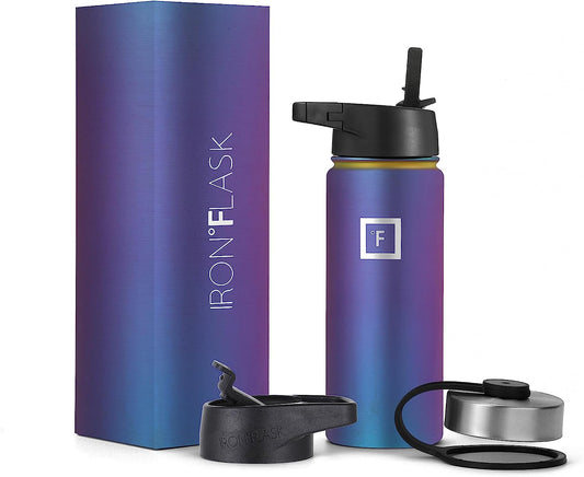Sports Water Bottle - 18 Oz 3 Lids (Straw Lid), Leak Proof - Stainless Steel Gym & Sport Bottles for Men, Women & Kids - Double Walled, Insulated Thermos, Metal Canteen