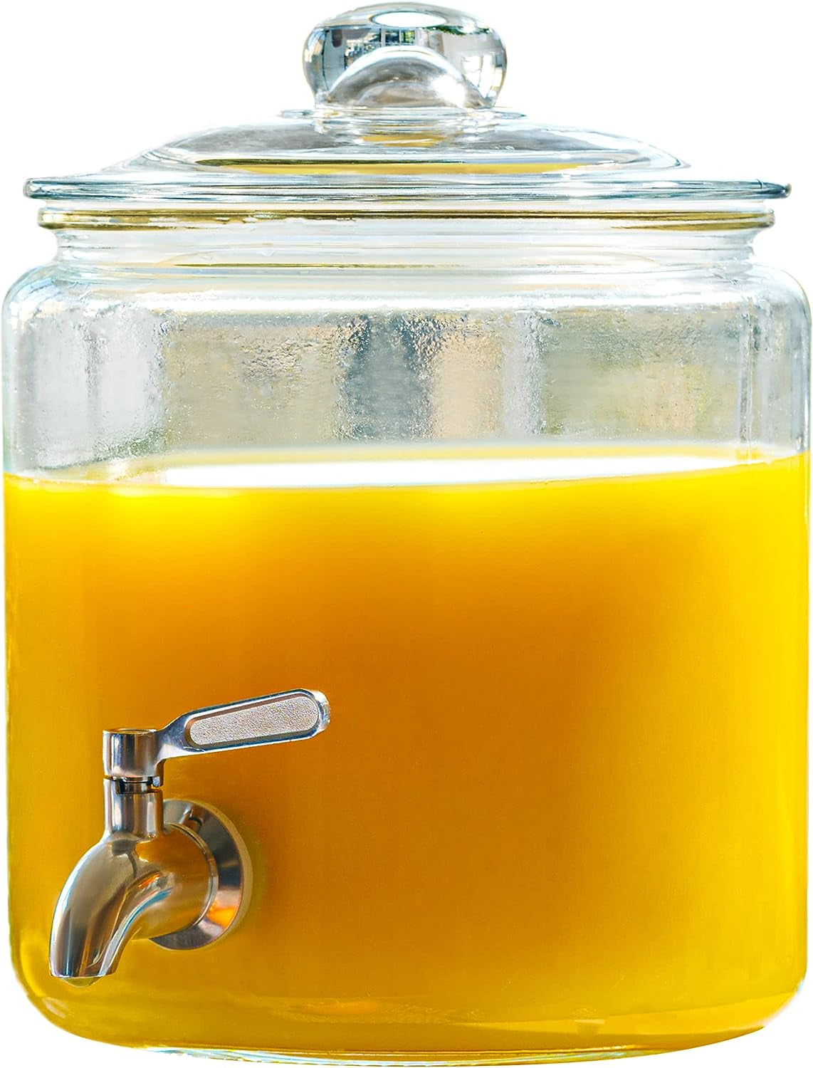 1 Gallon Beverage Dispenser with Stainless Steel Spigot + Marker & Chalkboard 100% Leakproof Glass Drink Dispenser for Parties with Spout, Airtight Beverage Serveware for Water, Juice, Laundry