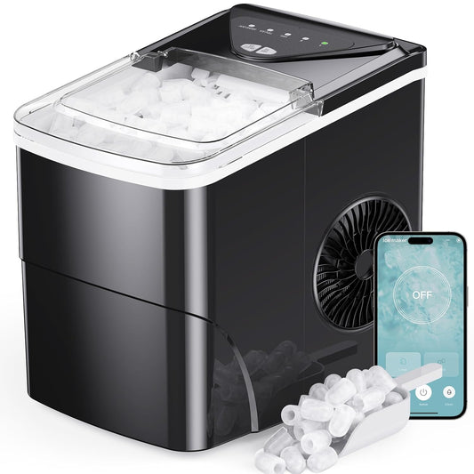 Smart Countertop Ice Maker, Compact Wi-Fi Ice Maker with App Control, 9 Cubes in 6 Mins, 26 Lbs per Day, 2 Ice Cube Sizes, Portable Ice Maker with Self-Cleaning for Kitchen/Office/Rv
