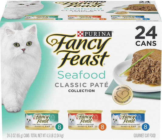 Seafood Classic Pate Collection Grain Free Wet Cat Food Variety Pack - (24) 3 Oz. Cans