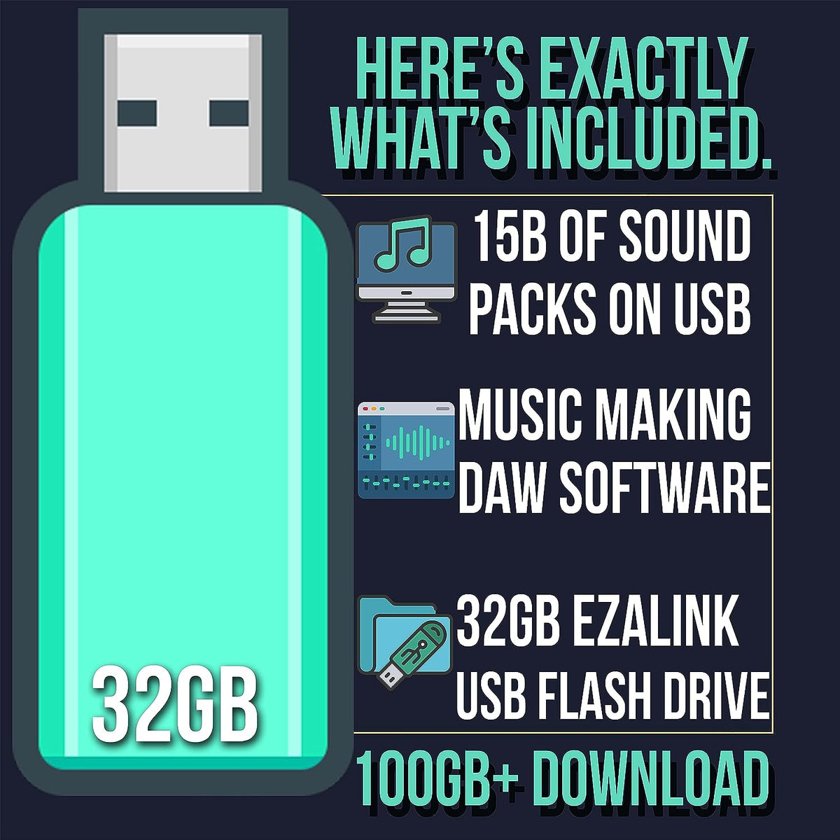 100GB Sound Pack 100,000+ Samples for MPK, Maschine, Logic, Reason, Ableton, FL Studio One | Loops, 808S, Drums, MIDI, Instruments, Effects | Hiphop, Trap, Pop, EDM Music Production USB