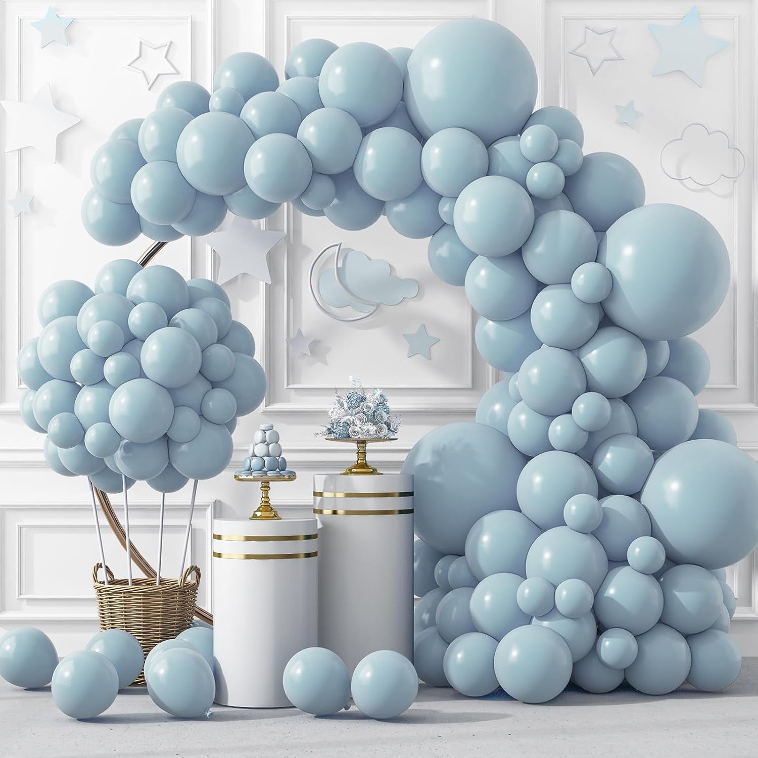 129Pcs Dusty Blue Balloons Different Sizes 18 12 10 5 Inch Latex Haze Blue Balloon Garland Arch for Party Decoration Birthday Wedding Engagements Anniversary Baby Shower Party Supplies