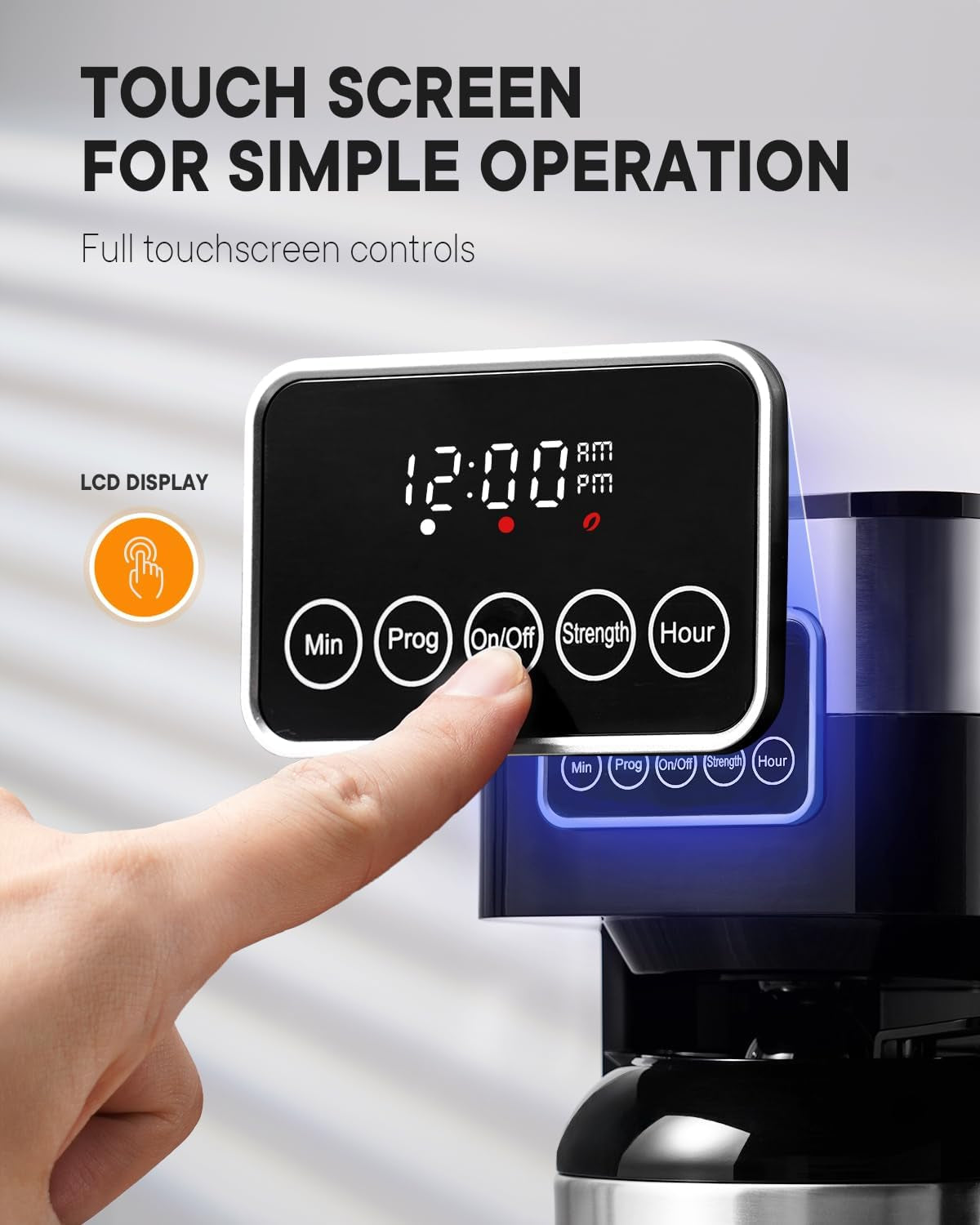 Programmable Coffee Maker with 10-Cup Thermal Carafe, Touch-Screen Drip Coffee Machine with Timer, Regular & Strong Brew, Pause & Serve, Auto Shut Off, Black & Stainless Steel