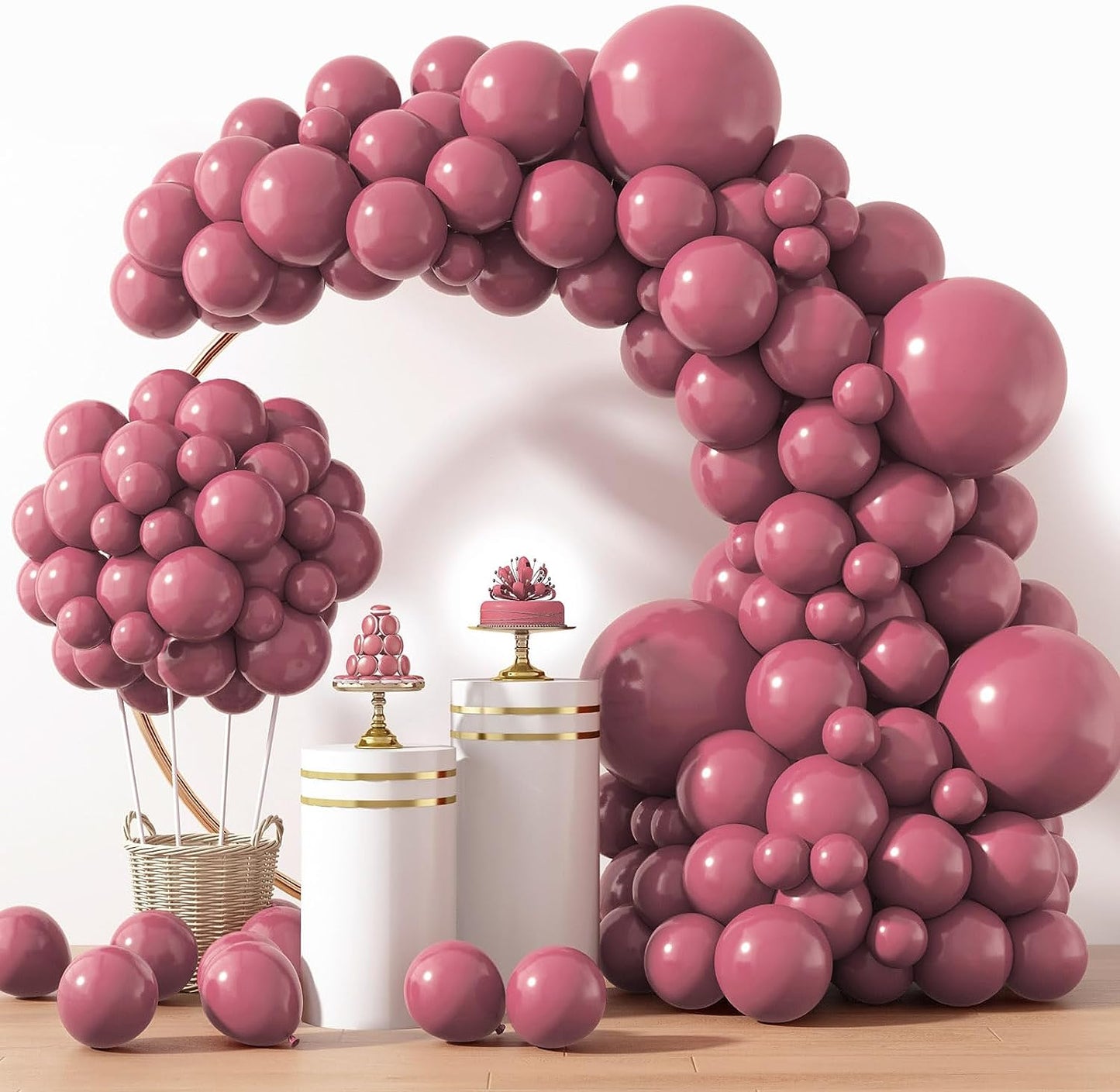 129Pcs Retro Hot Pink Balloons Latex Balloons Different Sizes 18 12 10 5 Inch Party Balloon Kit for Valentine'S Day Birthday Baby Shower Wedding Princess Theme Party Decoration