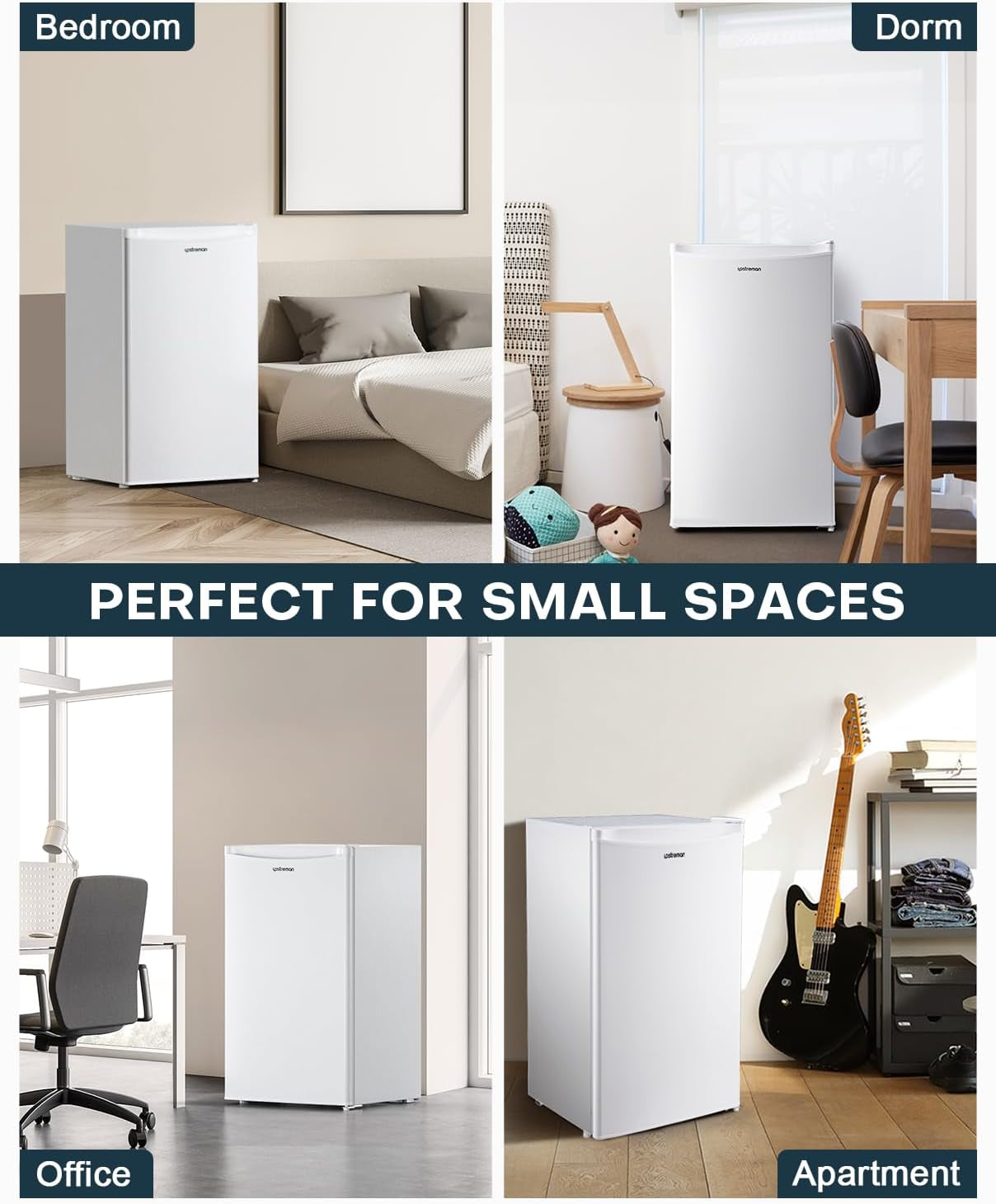 3.2 Cu.Ft Mini Fridge with Freezer, Single Door Mini Fridge, Adjustable Thermostat, Mini Refrigerator for Dorm, Office, Bedroom, White-Br321