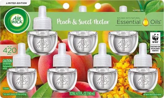 Plug in Scented Oil Refill, 7 Ct, Peach & Sweet Nectar, Air Freshener, Essential Oils