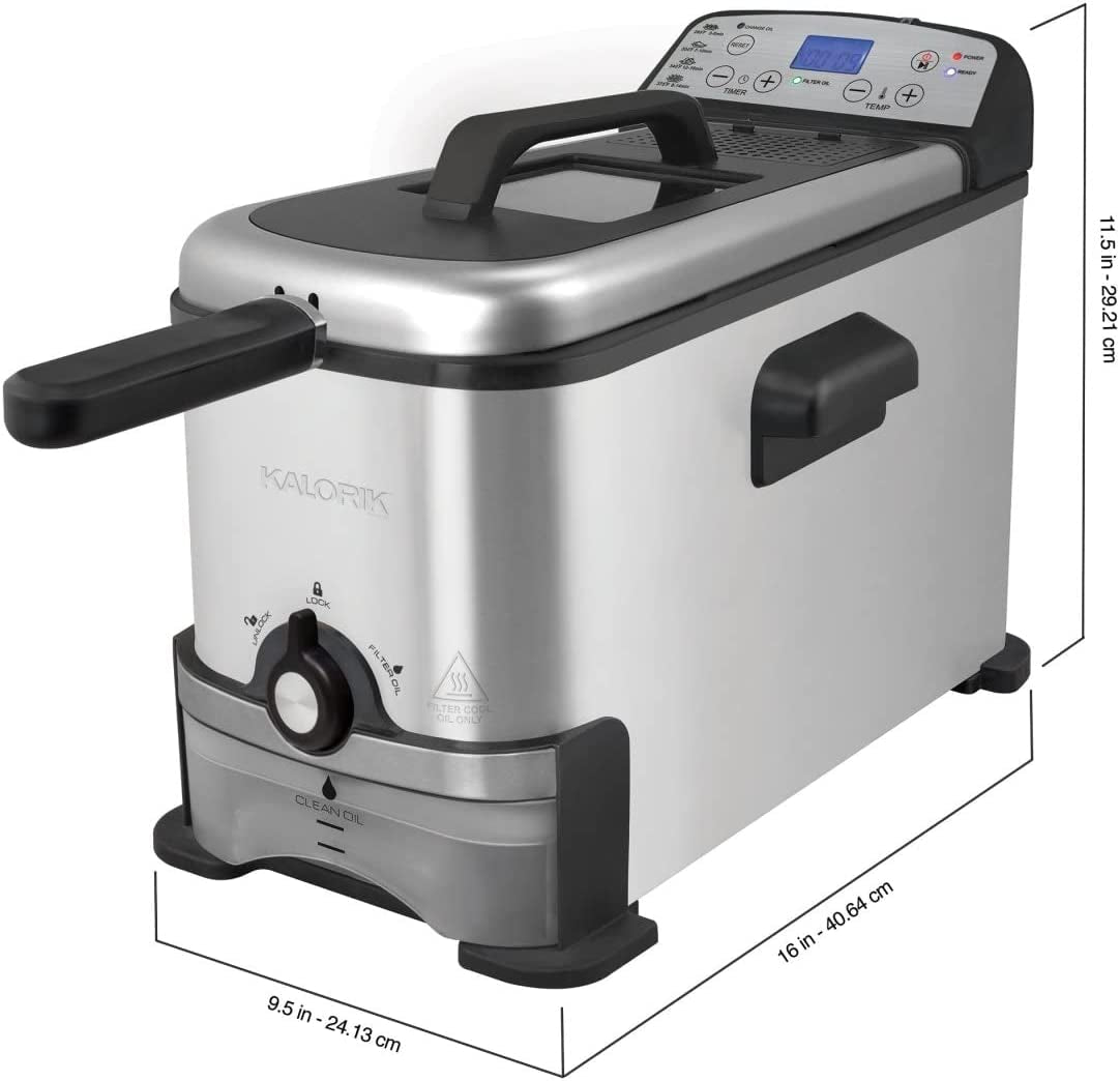 ® 3.2 Quart Digital Deep Fryer with Oil Filtration, Stainless Steel