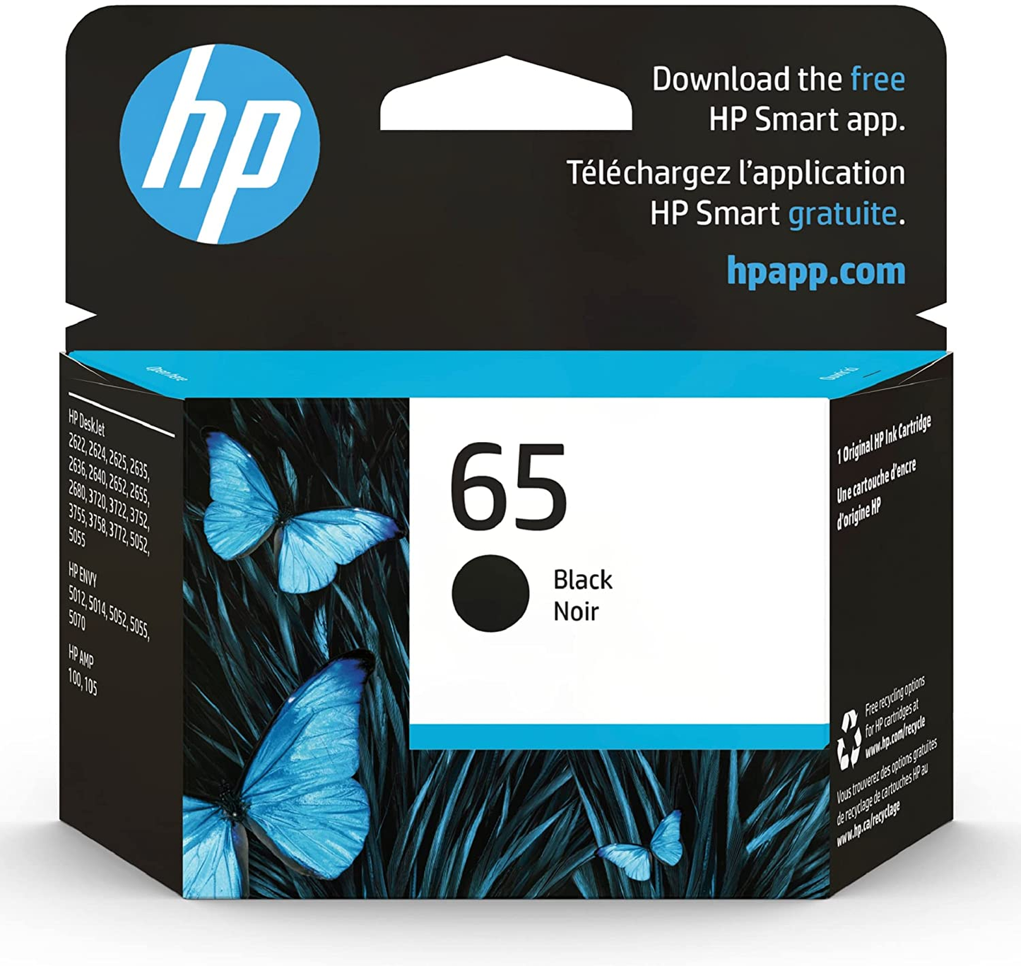 Original  65 Black Ink Cartridge | Works with  AMP 100 Series,  Deskjet 2600, 3700 Series,  ENVY 5000 Series | Eligible for Instant Ink | N9K02AN