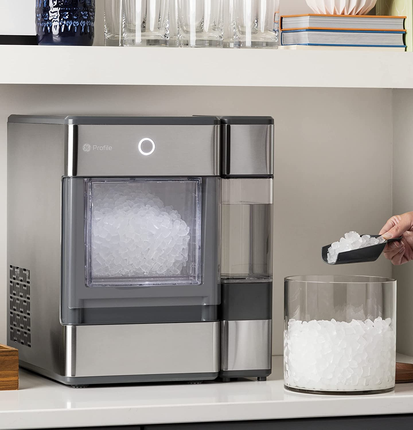 Profile Opal | Countertop Nugt Ice Maker with Side Tank | Portable Ice Machine with Bluetooth Connectivity | Smart Home Kitchen Essentials | Stainless Steel Finish | up to 24 Lbs. of Ice per Day