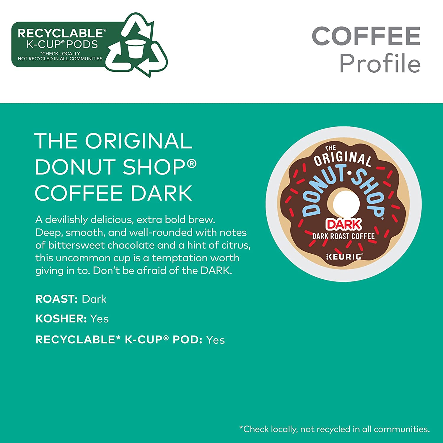 The Original Donut Shop Dark, Single-Serve  K-Cup Pods, Dark Roast Coffee, 12 Count (Pack of 6)
