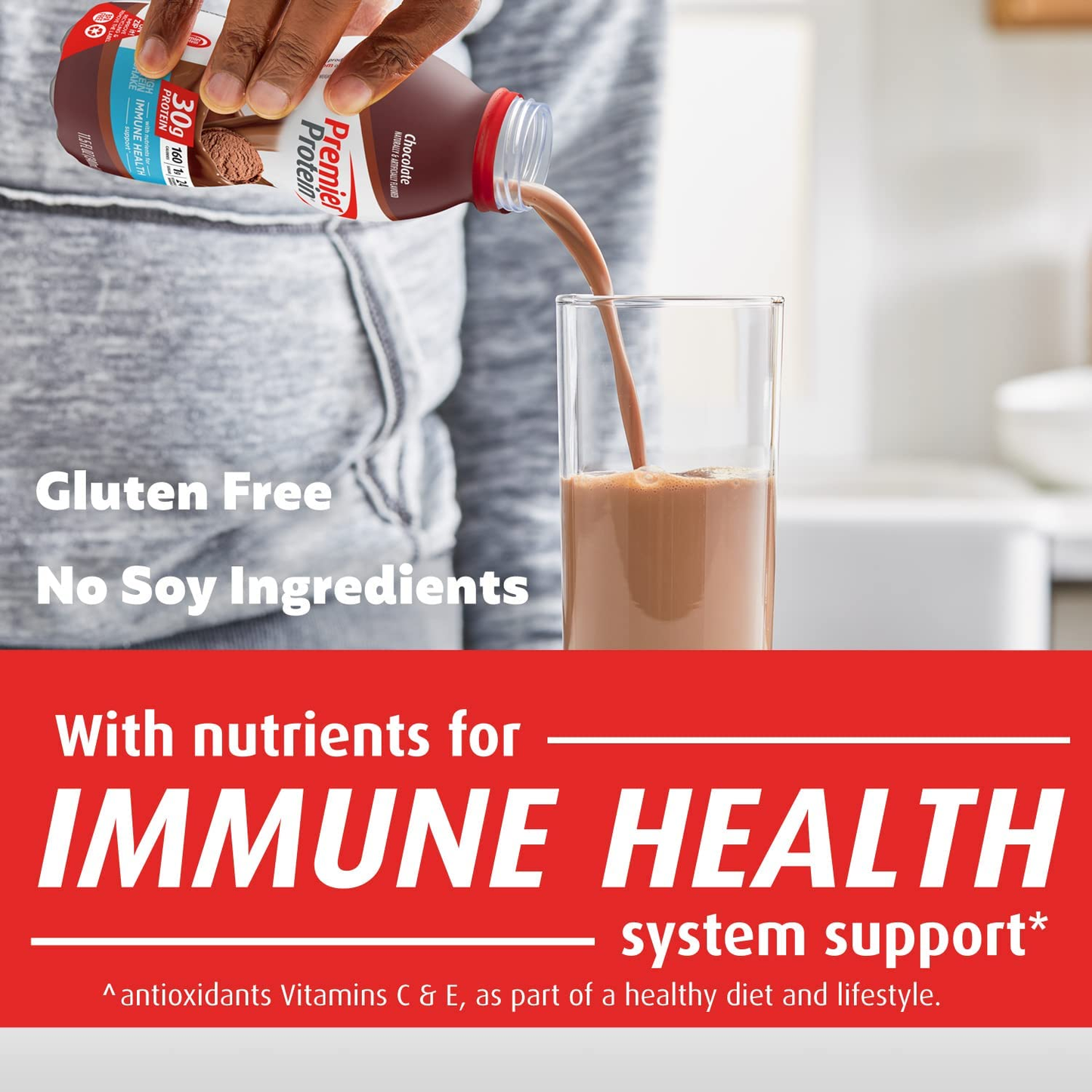 Premier Protein Shake, Chocolate, 30g Protein, 1g Sugar, 24 Vitamins & Minerals, Nutrients to Support Immune Health, 11.5 Fl Oz, Pack of 12