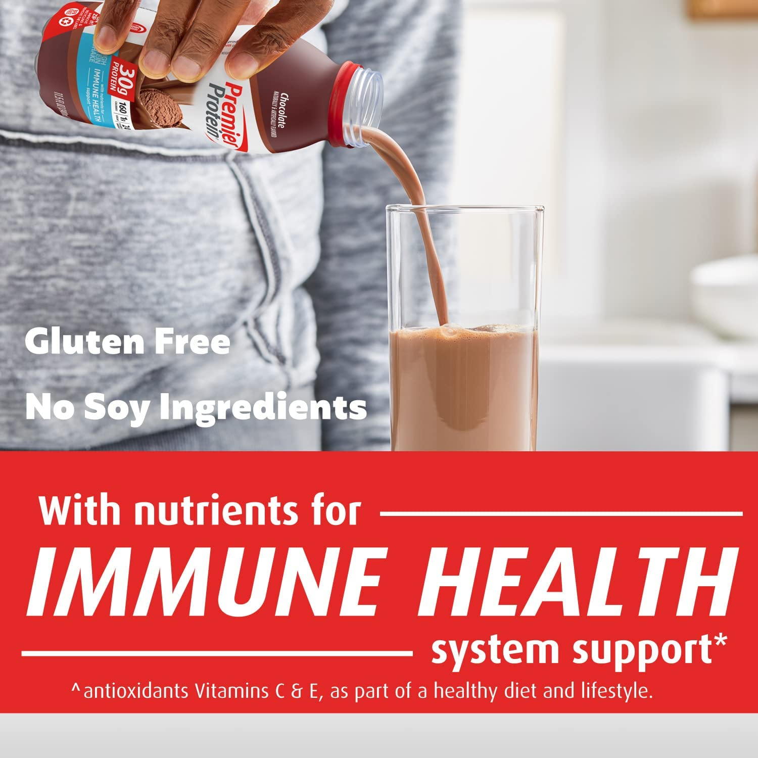 Premier Protein Shake, Chocolate, 30g Protein, 1g Sugar, 24 Vitamins & Minerals, Nutrients to Support Immune Health, 11.5 Fl Oz, Pack of 12