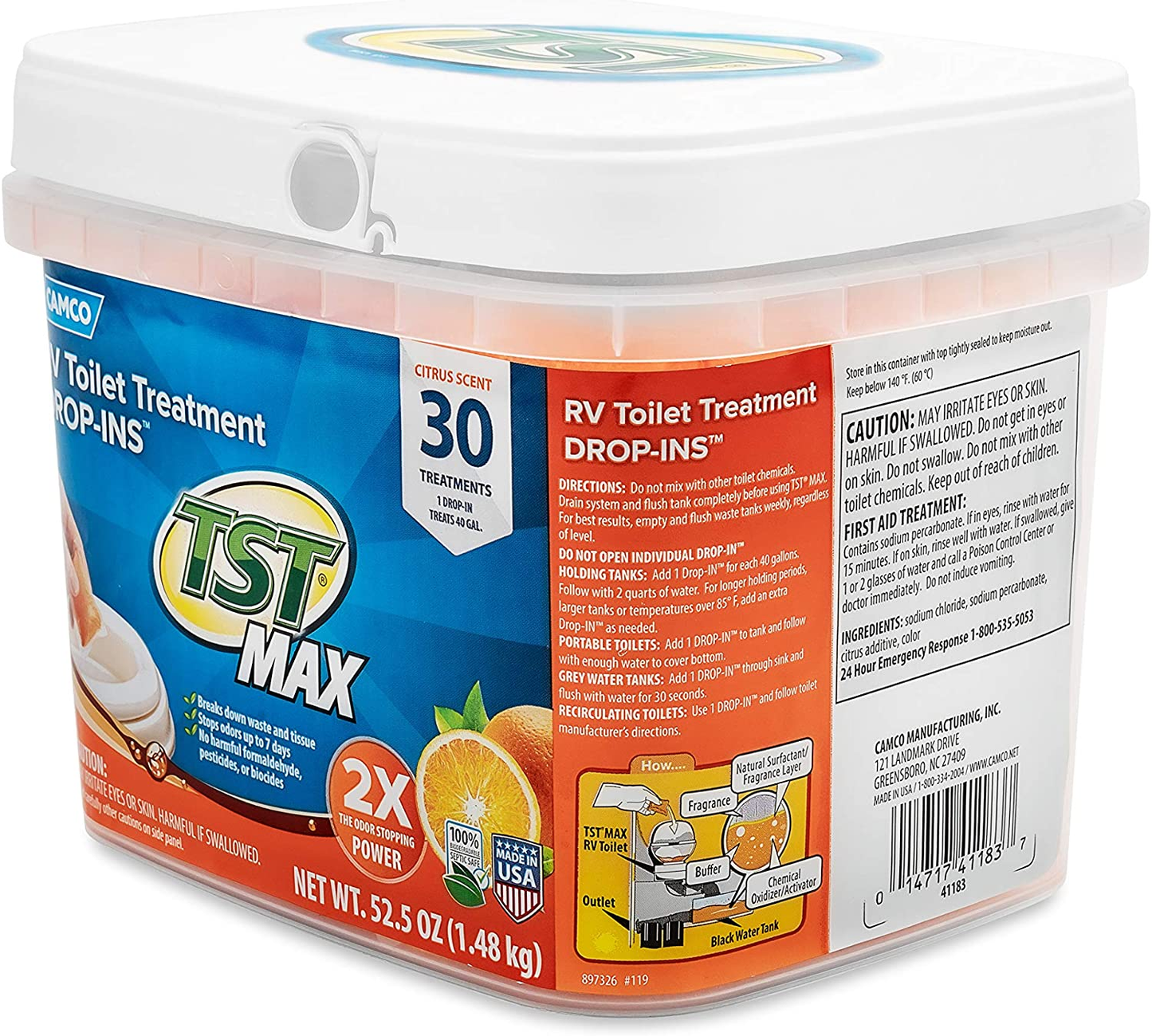TST MAX RV Toilet Treatment Drop-Ins | Control Unwanted Odors and Break down Waste and Tissue | Septic Tank Safe | Orange Scent | 30-Pack (41183)