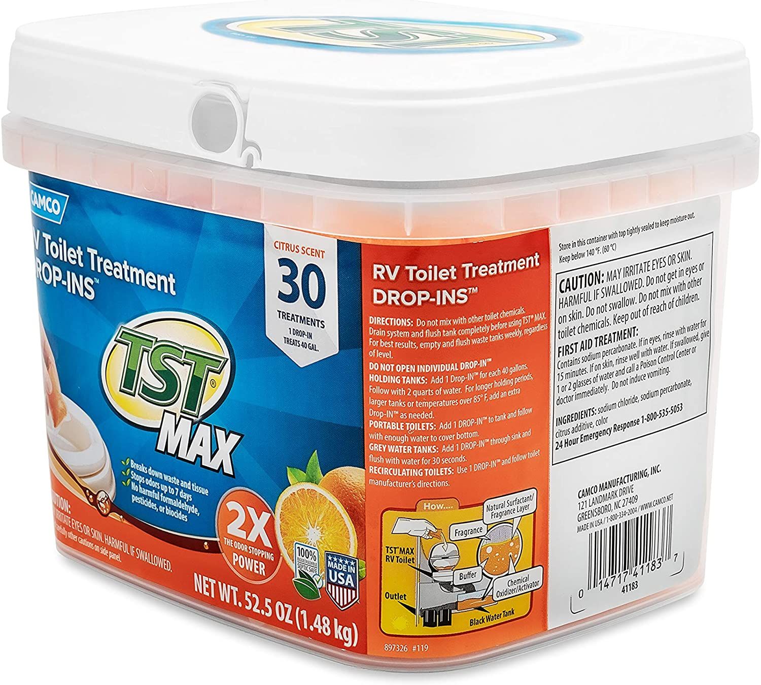 TST MAX RV Toilet Treatment Drop-Ins | Control Unwanted Odors and Break down Waste and Tissue | Septic Tank Safe | Orange Scent | 30-Pack (41183)