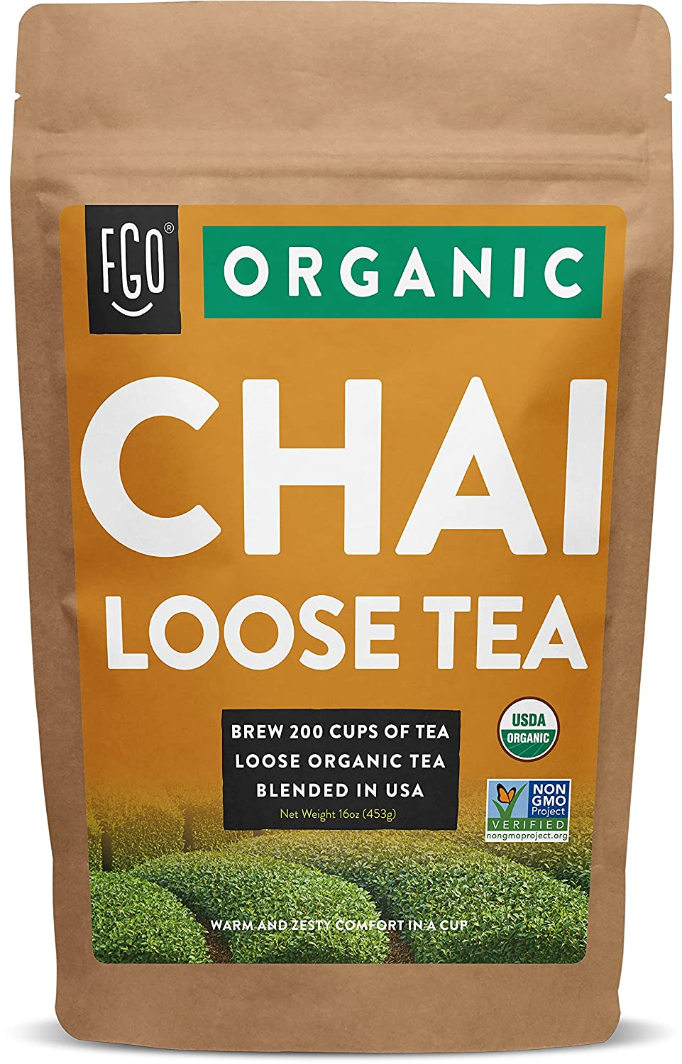 Organic Chai Loose Leaf Tea | Brew 200 Cups | Blended in USA | 16Oz/453G Resealable Kraft Bag | by