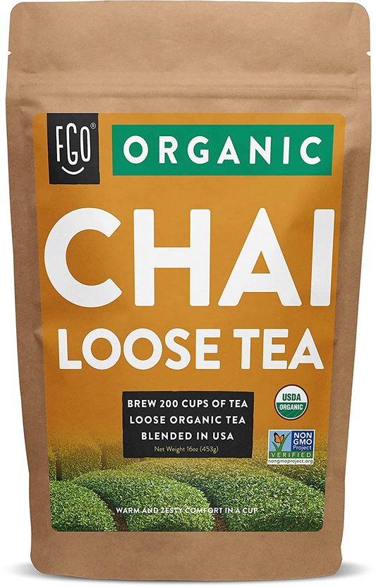 Organic Chai Loose Leaf Tea | Brew 200 Cups | Blended in USA | 16Oz/453G Resealable Kraft Bag | by