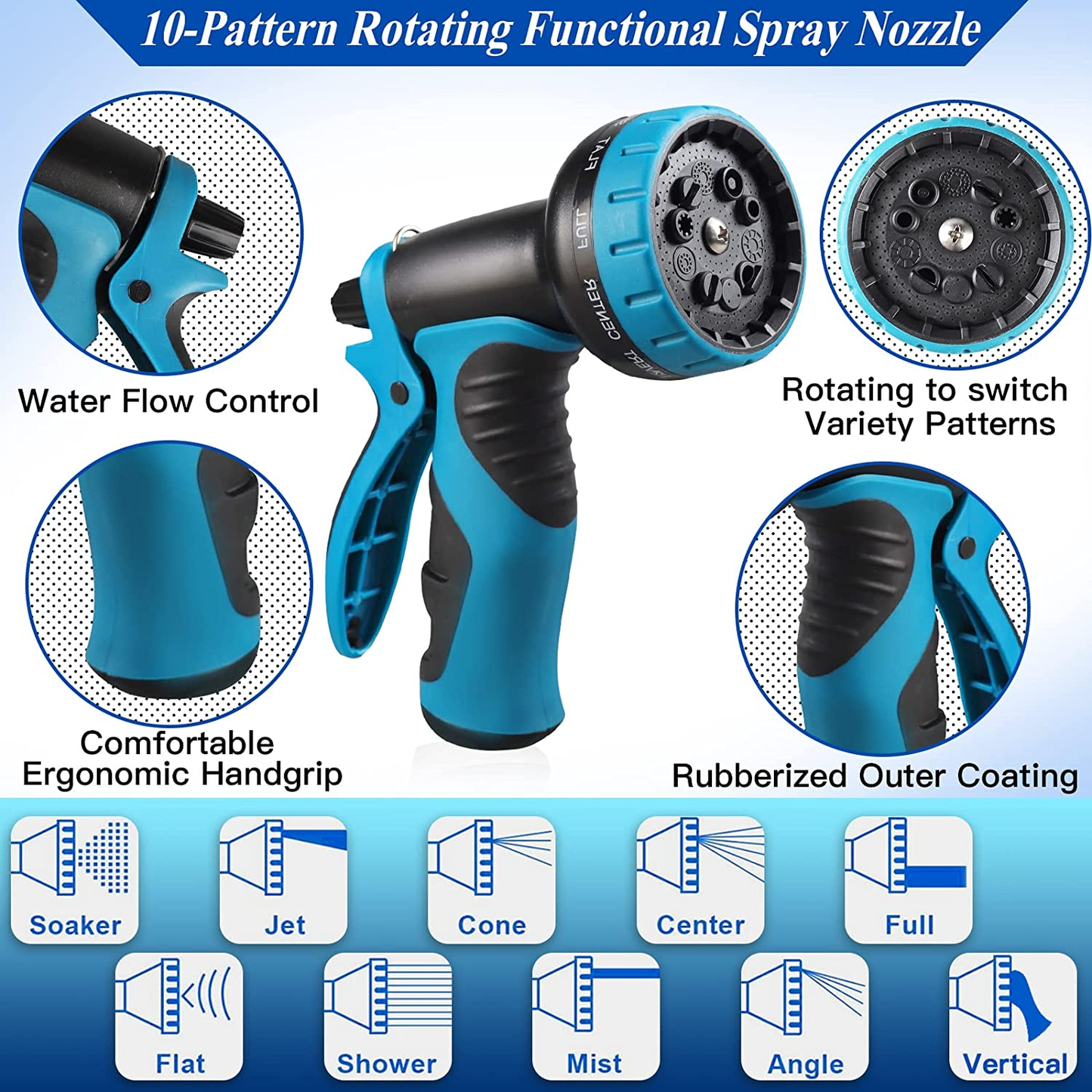 25Ft Garden Hose Expandable: Expandable Water Hose with Durable 3-Layers Latex and 10 Function Nozzle, Durable Water Hose with Solid Fittings (BLUE)