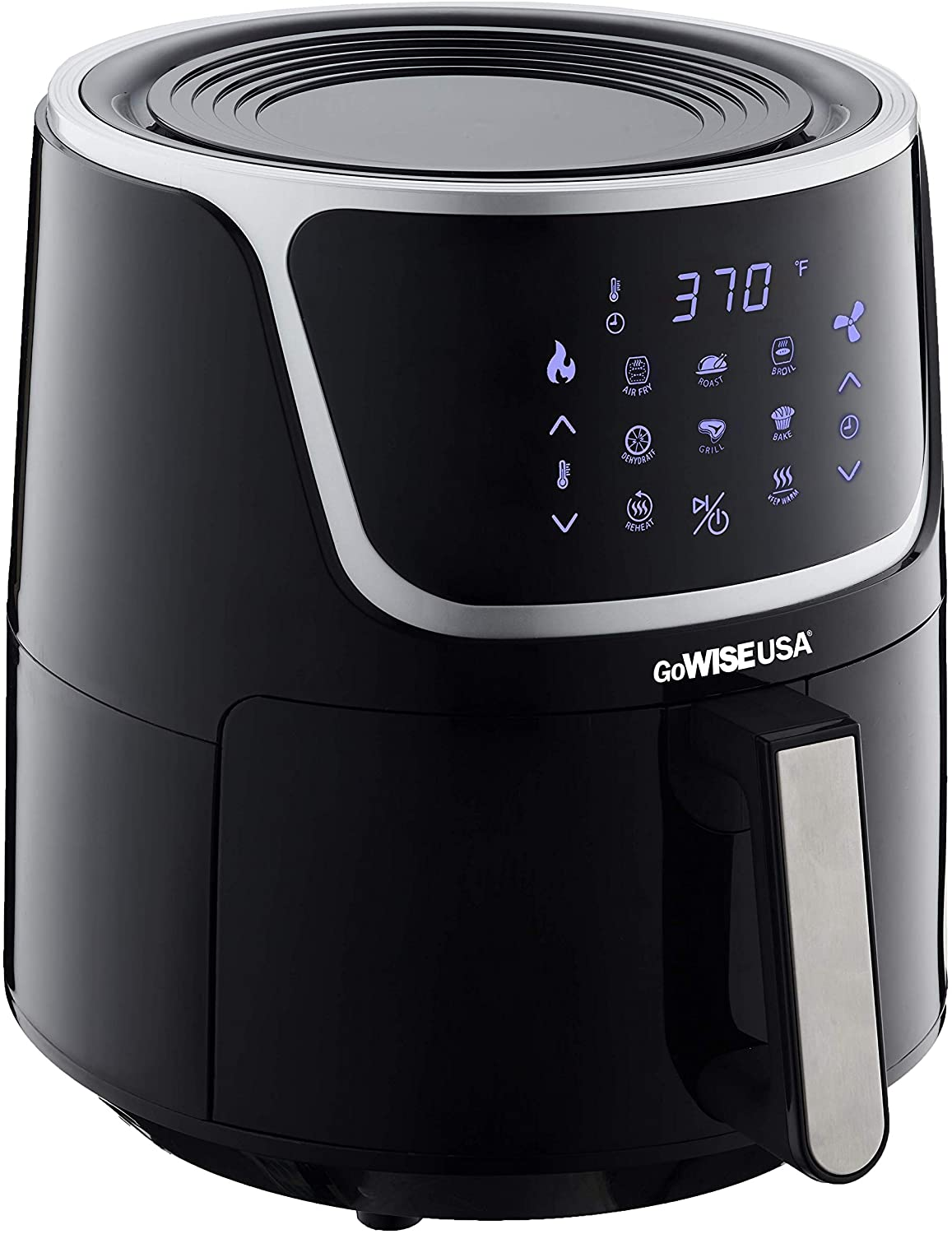GW22956 7-Quart Electric Air Fryer with Dehydrator & 3 Stackable Racks, Led Digital Touchscreen with 8 Functions + Recipes, 7.0-Qt, Black/Silver