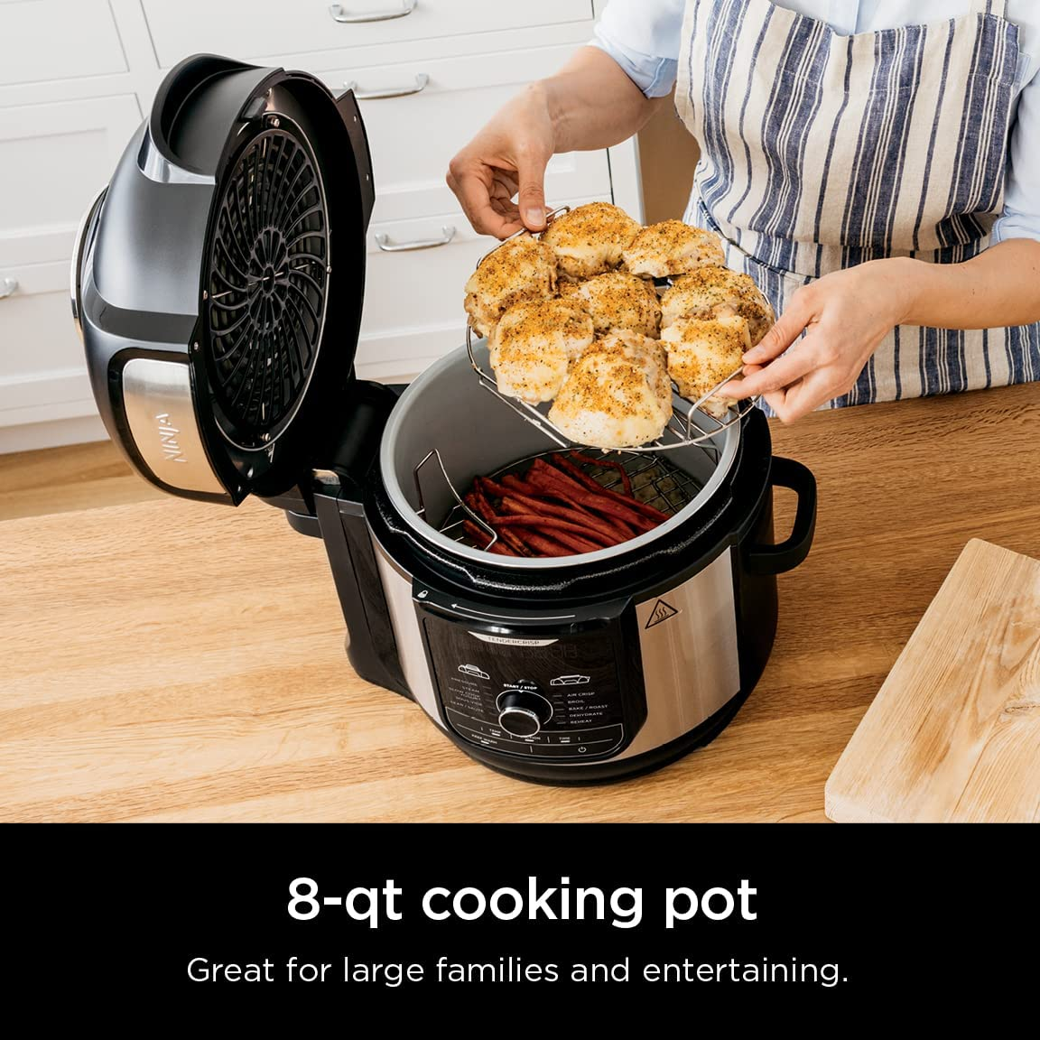 Ninja FD401 Foodi 12-In-1 Deluxe XL 8 Qt. Pressure Cooker & Air Fryer That Steams, Slow Cooks, Sears, Sautés, Dehydrates & More, with 5 Qt. Crisper Basket, Deluxe Reversible Rack & Recipe Book, Silver