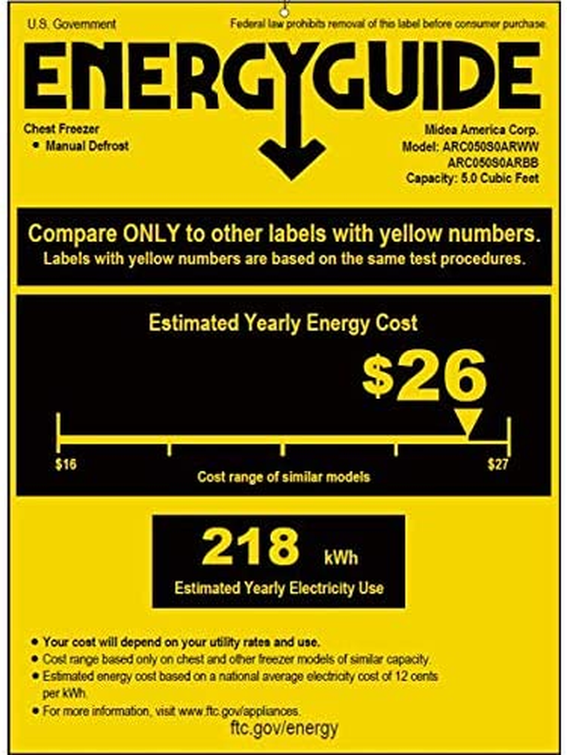 Arctic King 5 Cu Ft Chest Freezer, Black, 24.90 (L) X 21.70 (W) X 33.50 (H) Inches, ARC050S0ARBB