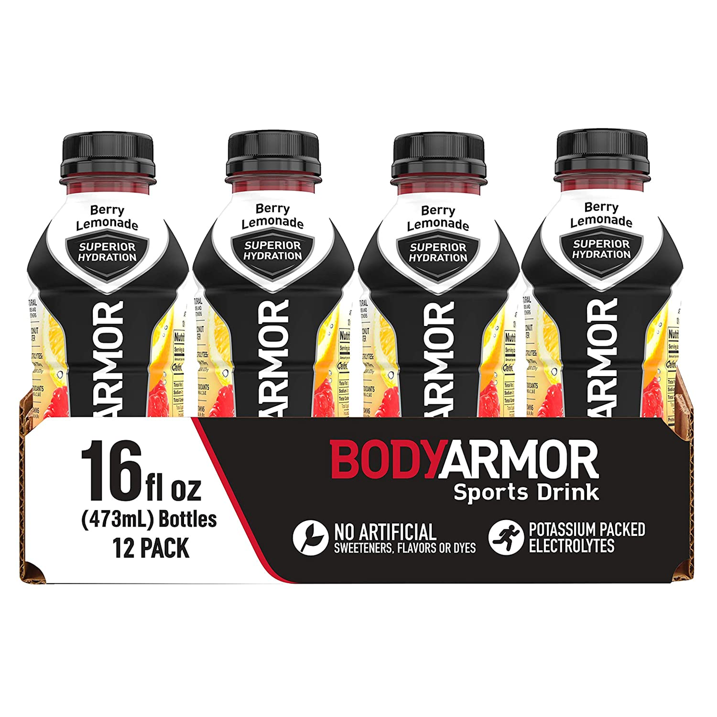 BODYARMOR Sports Drink Sports Beverage, Berry Lemonade, Natural Flavors with Vitamins, Potassium-Packed Electrolytes, No Preservatives, Perfect for Athletes, 16 Fl Oz (Pack of 12)