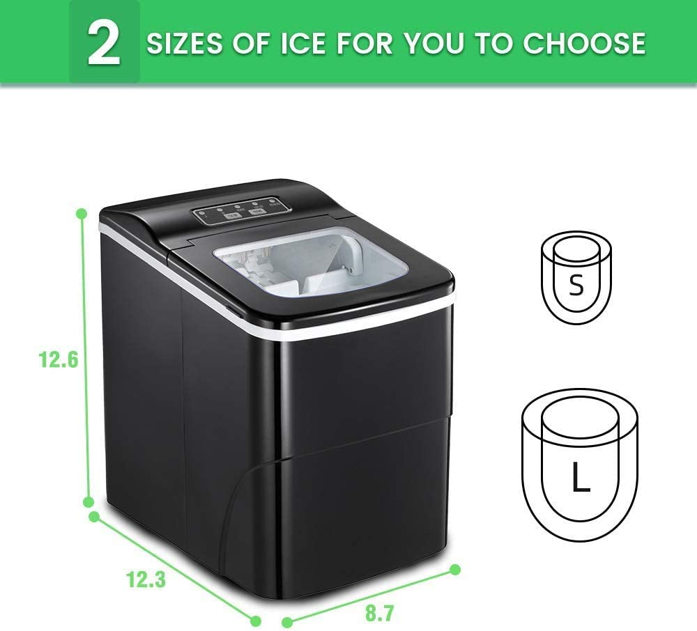 Countertop Ice Maker Machine, Portable Ice Makers Countertop, Make 26 Lbs Ice in 24 Hrs,Ice Cube Rready in 6-8 Mins with Ice Scoop and Basket (Black)