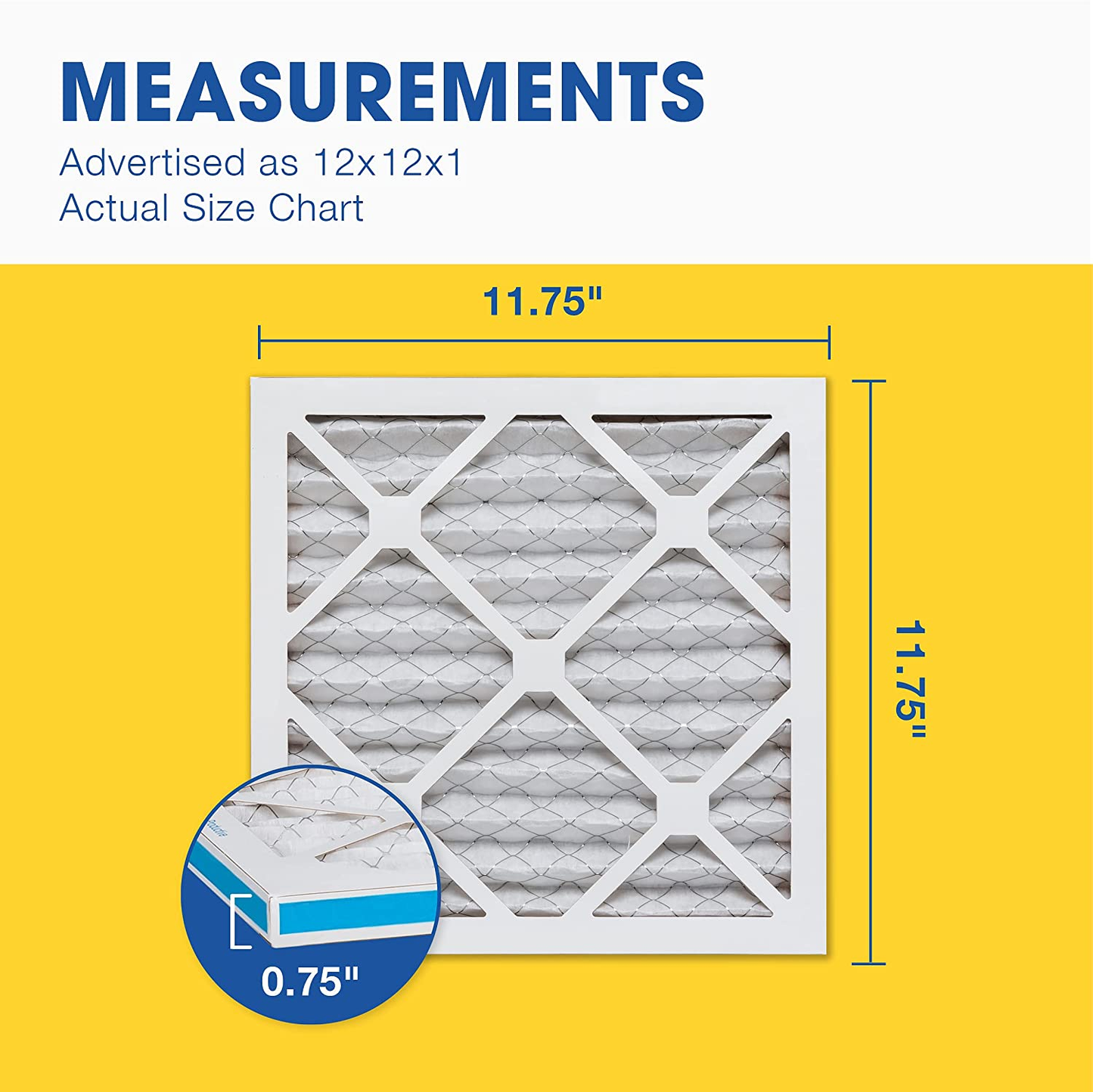 12X12X1 MERV 8 Pleated Air Filter, AC Furnace Air Filter, 6 Pack (Actual Size: 11 3/4"X11 3/4"X3/4")
