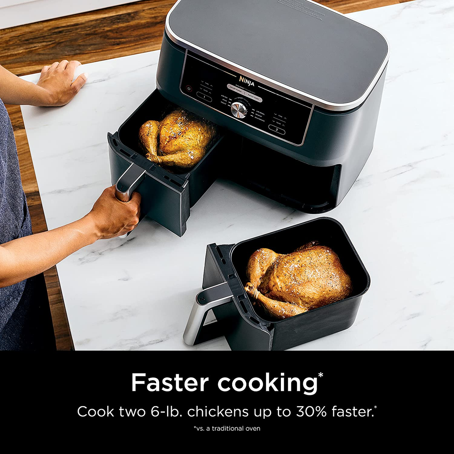 DZ401 Foodi 10 Quart 6-In-1 Dualzone XL 2-Basket Air Fryer with 2 Independent Frying Baskets, Match Cook & Smart Finish to Roast, Broil, Dehydrate & More for Quick, Easy Family-Sized Meals, Grey