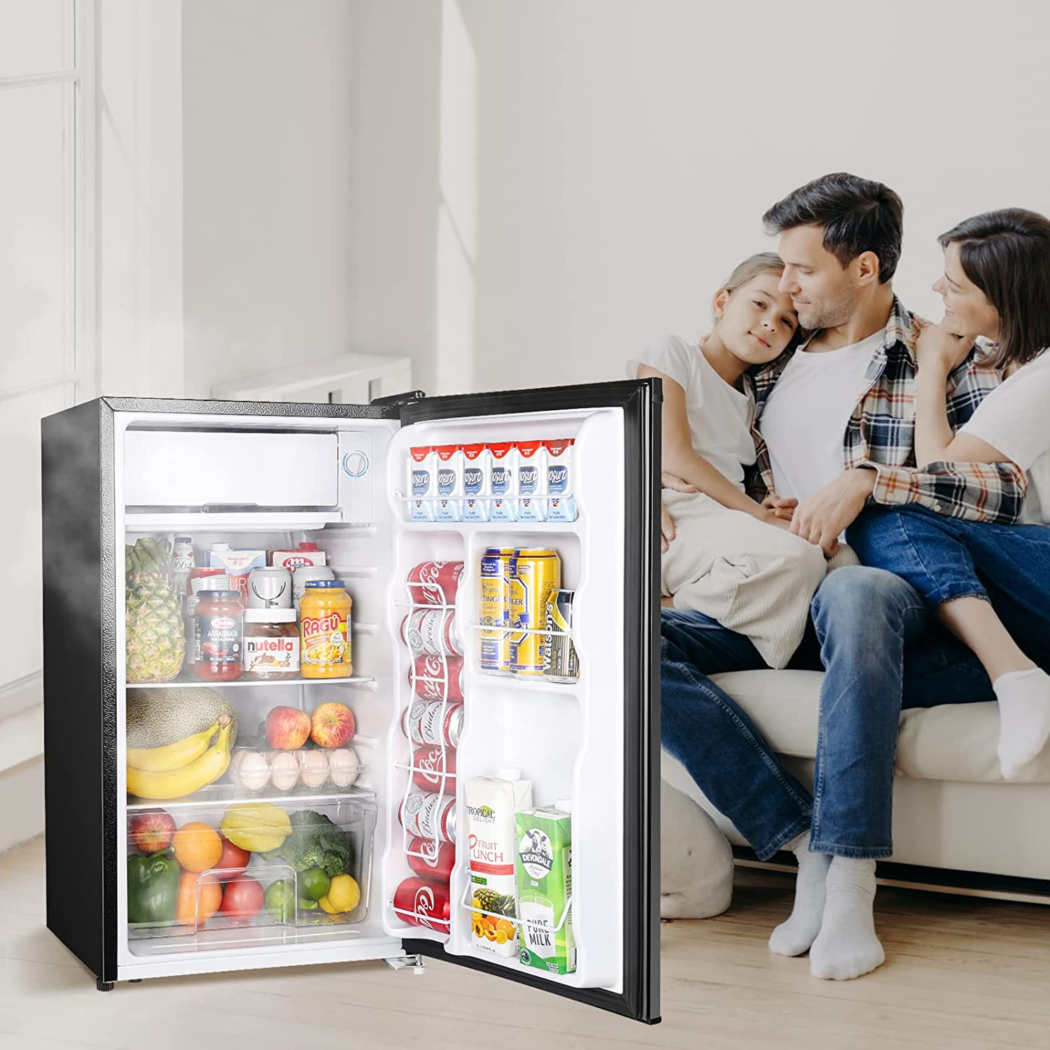 3.2 Cu.Ft Mini Fridge with Freezer, Single Door Mini Fridge, Adjustable Thermostat, Mini Refrigerator for Dorm, Office, Bedroom, Black-Br321