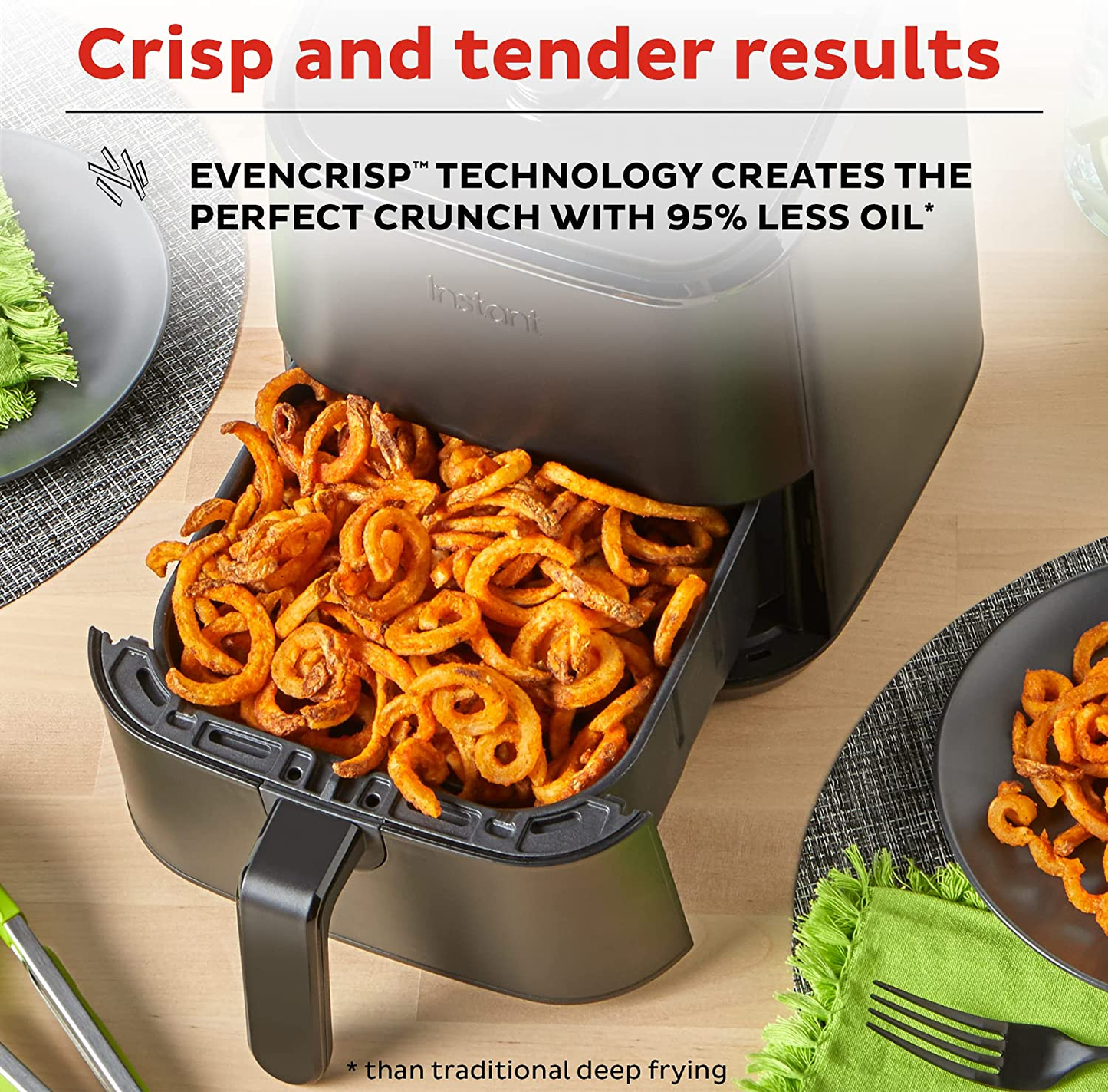 Instant Vortex 2QT 4-In-1 Air Fryer Oven Combo, (Free App with 90 Recipes), Customizable Smart Cooking Programs, Roast, Toast, Crisp, Reheat, Nonstick and Dishwasher-Safe Basket, Black