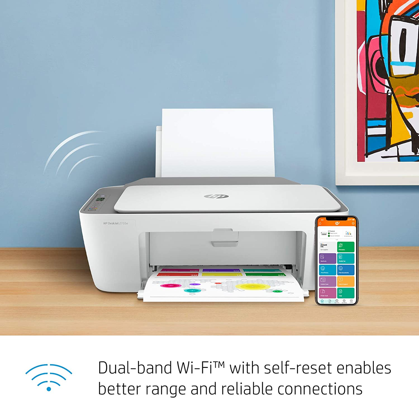 Deskjet 2755E Wireless Color All-In-One Printer with Bonus 6 Months Instant Ink with + (26K67A)