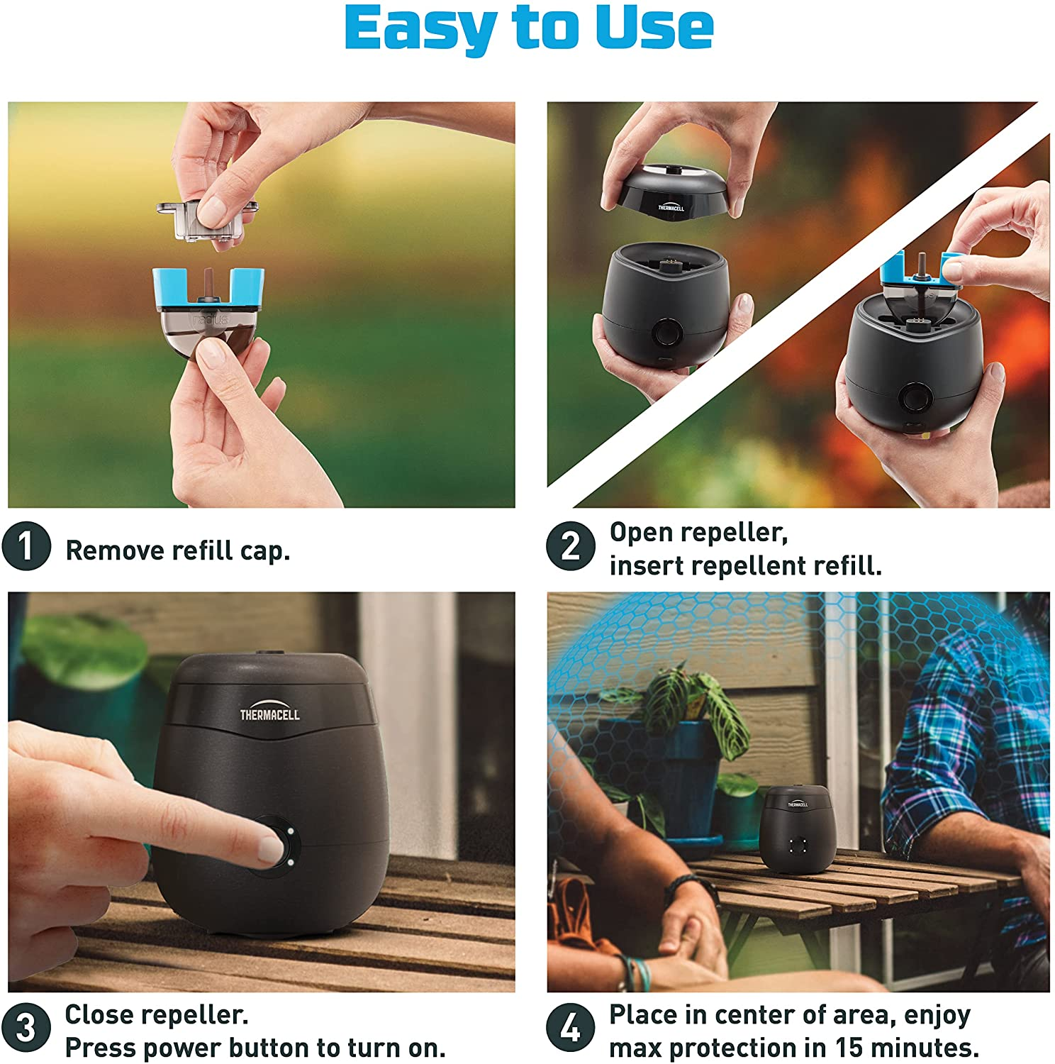 Mosquito Repellent E-Series Rechargeable Repeller with 20’ Mosquito Protection Zone; Includes 12-Hr Repellent Refill; No Spray, Flame or Scent; Deet-Free Bug Spray Alternative