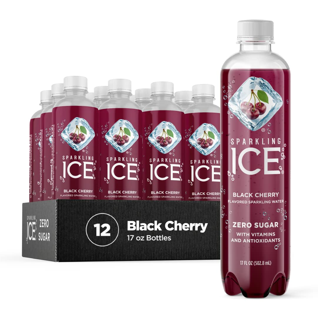Sparkling Ice, Black Cherry Sparkling Water, Zero Sugar Flavored Water, with Vitamins and Antioxidants, Low Calorie Beverage, 17 Fl Oz Bottles (Pack of 12)