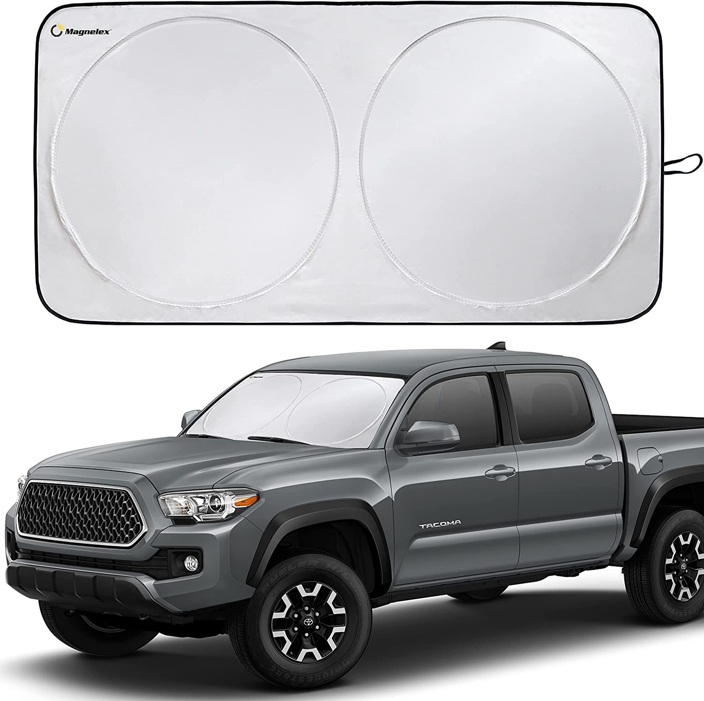 Magnelex Windshield Sunshade with Bonus Steering Wheel Sun Shade. Reflective Polyester Blocks Heat and Sun. Foldable Sun Shield Keeps Your Vehicle Cool (Medium 59 X 31 In)