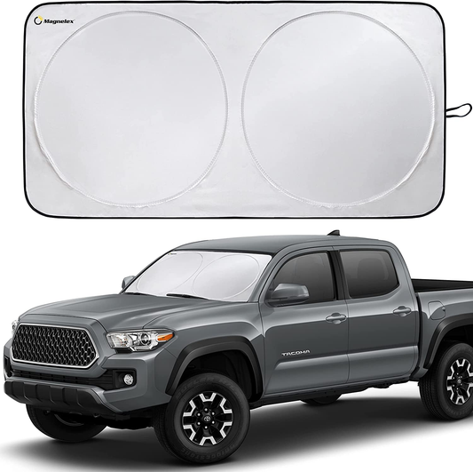 Magnelex Windshield Sunshade with Bonus Steering Wheel Sun Shade. Reflective Polyester Blocks Heat and Sun. Foldable Sun Shield Keeps Your Vehicle Cool (Medium 59 X 31 In)