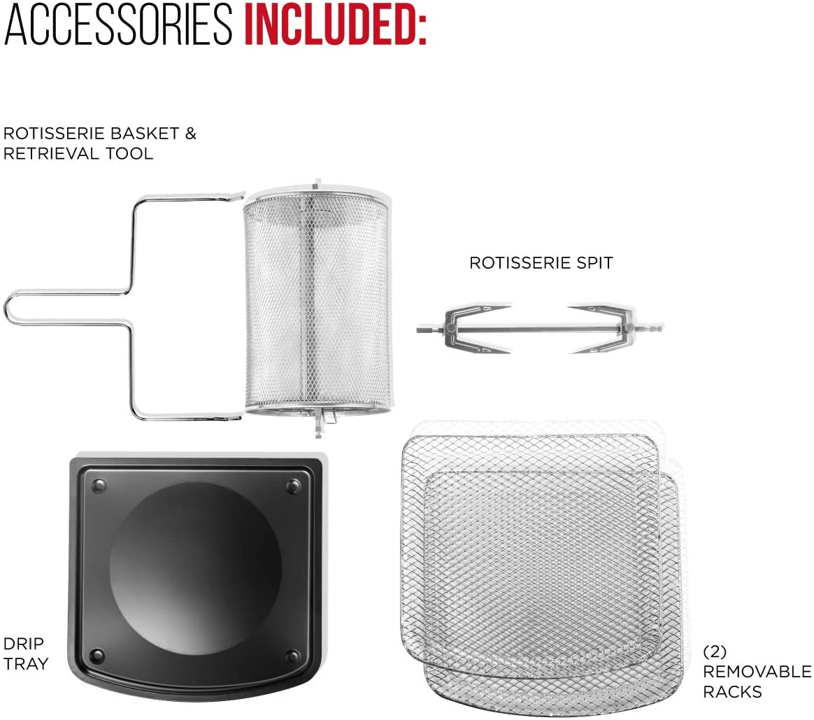 6.3 Quart Digital Air Fryer+ Rotisserie, Dehydrator, Convection Oven, 8 Touch Screen Presets Fry, Roast, Dehydrate & Bake, Bpa-Free, Auto Shutoff, Accessories Included, XL Family Size, Black