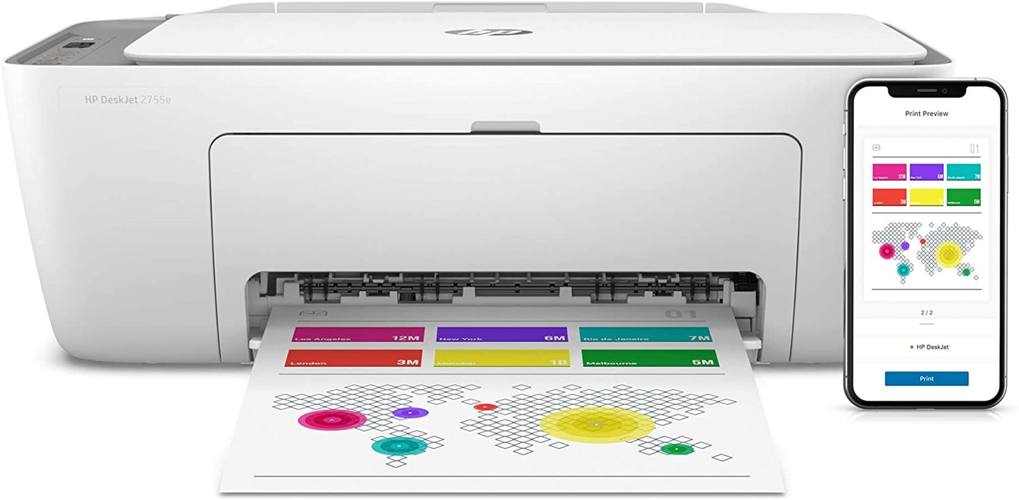 Deskjet 2755E Wireless Color All-In-One Printer with Bonus 6 Months Instant Ink with + (26K67A)
