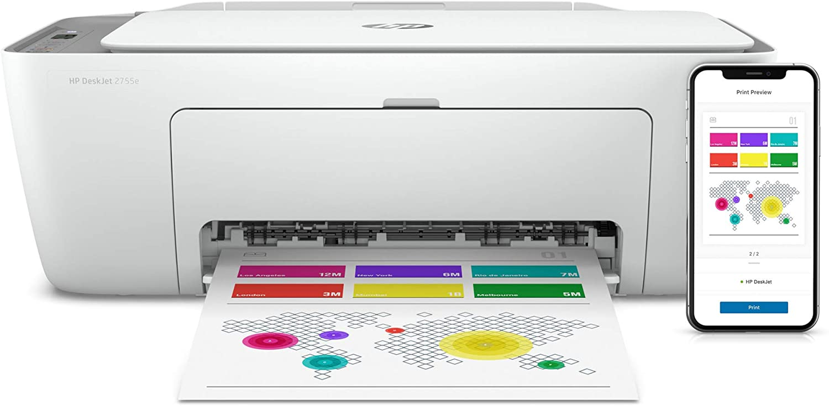 Deskjet 2755E Wireless Color All-In-One Printer with Bonus 6 Months Instant Ink with + (26K67A)