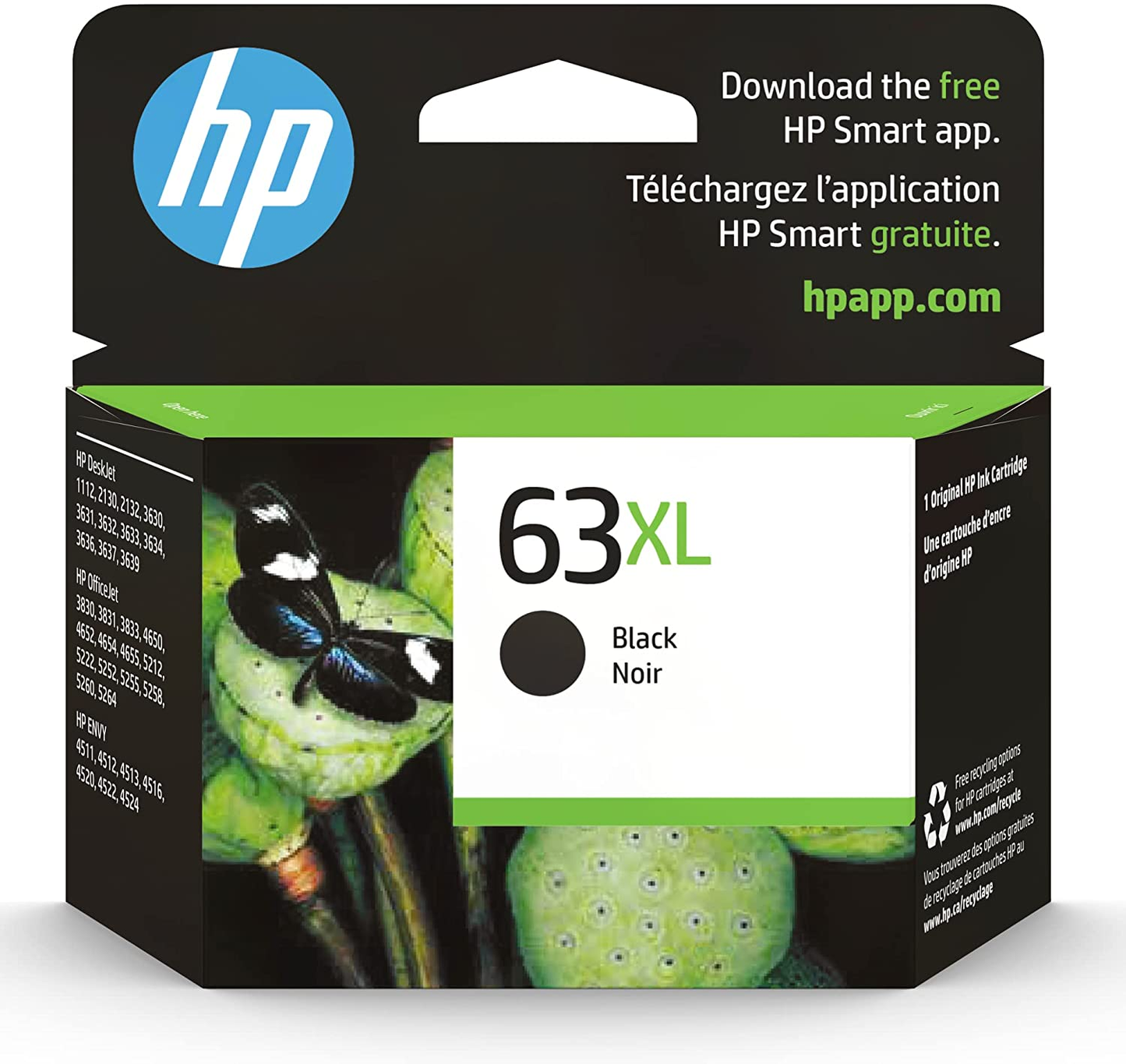 Original  63XL Black High-Yield Ink Cartridge | Works with  Deskjet 1112, 2130, 3630 Series;  ENVY 4510, 4520 Series;  Officejet 3830, 4650, 5200 Series | Eligible for Instant Ink | F6U64AN
