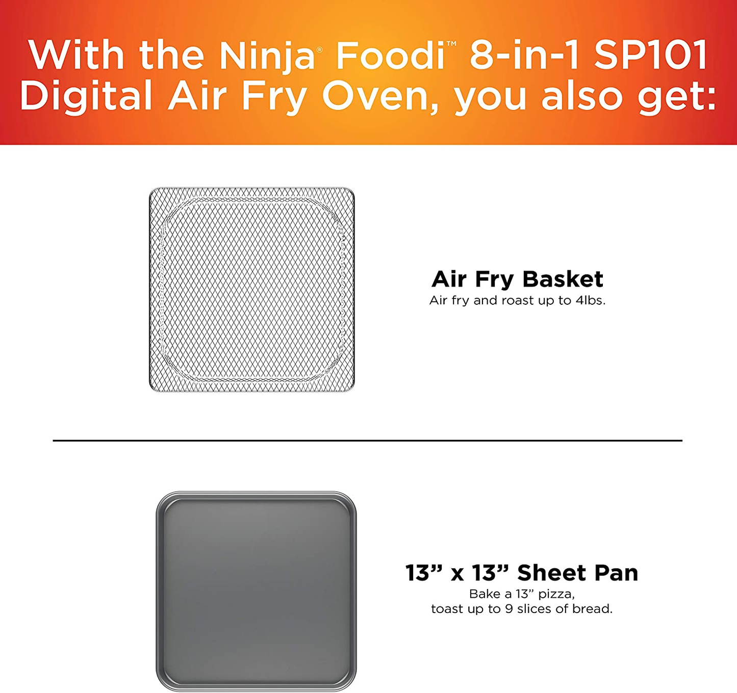SP101 Digital Air Fry Countertop Oven with 8-In-1 Functionality, Flip up & Away Capability for Storage Space, with Air Fry Basket, Wire Rack & Crumb Tray, Silver