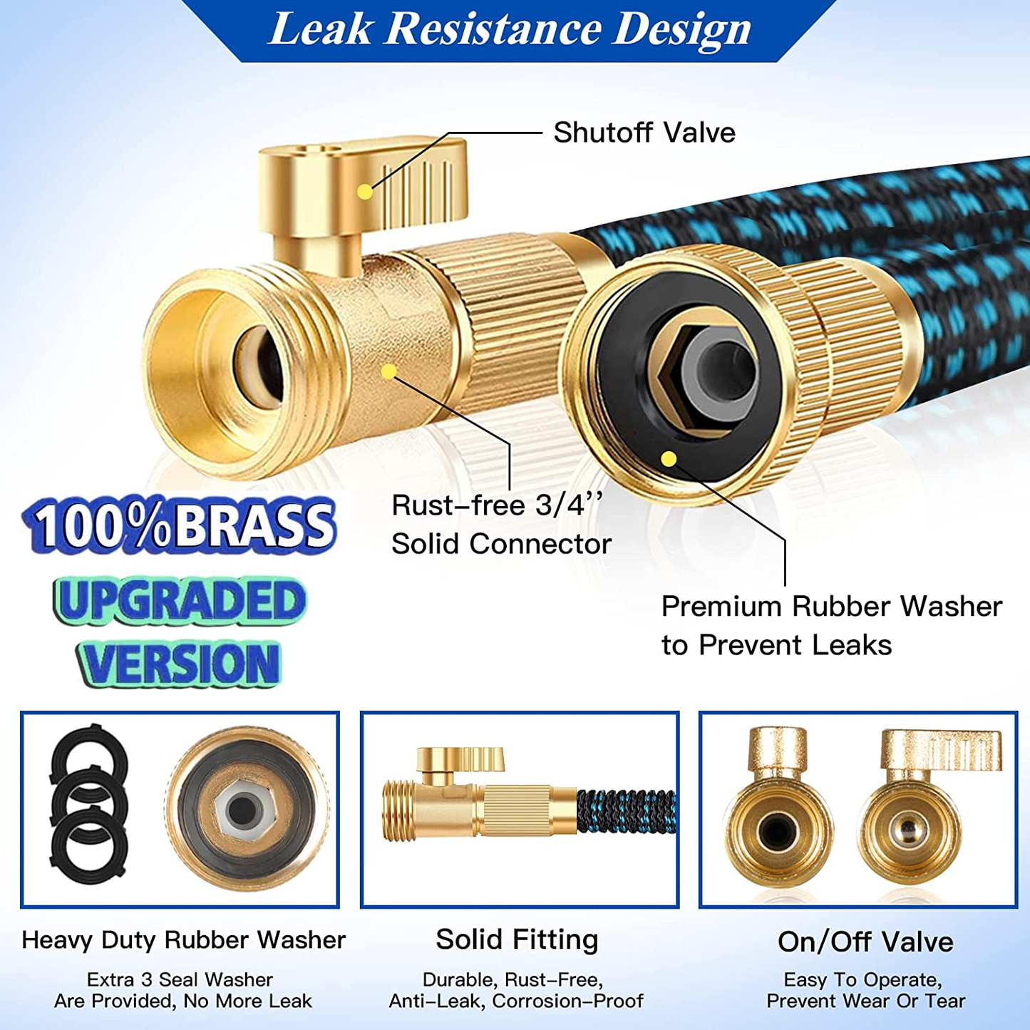 25Ft Garden Hose Expandable: Expandable Water Hose with Durable 3-Layers Latex and 10 Function Nozzle, Durable Water Hose with Solid Fittings (BLUE)